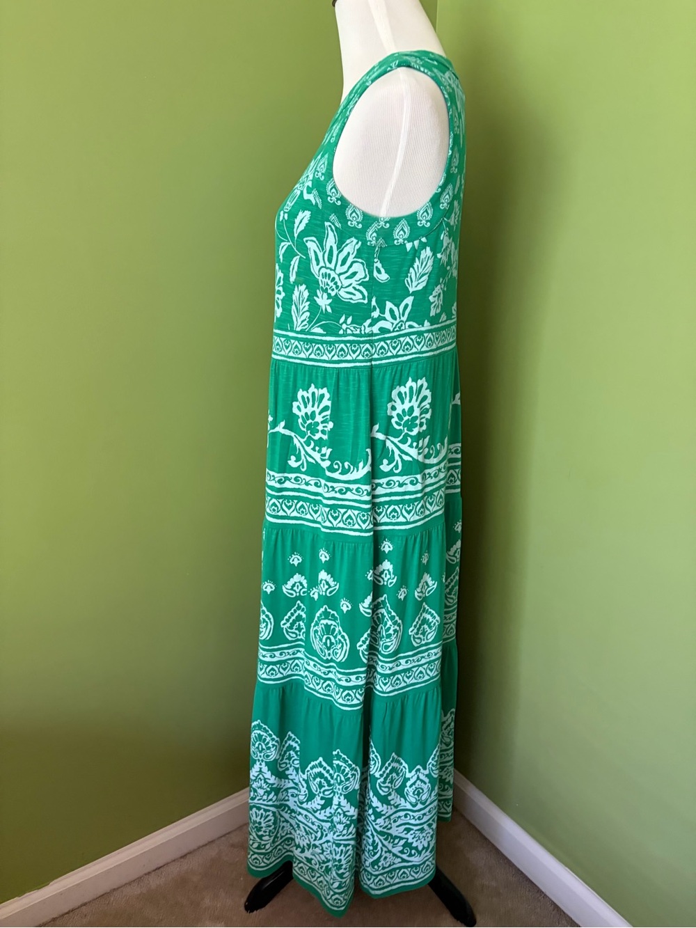 J.Jill Green and White Print Sleeveless Maxi Dress - Picture 3 of 8